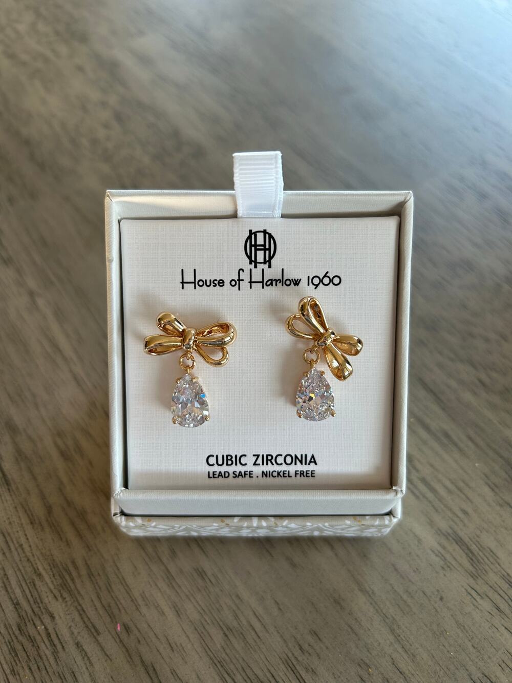 House of Harlow 1960 Gold Bow and Crystal Drop Earrings